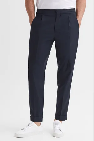 Reiss Mens Navy Brighton Relaxed Drawstring Trousers with Turn-Ups