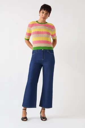 LK Bennett Green Cinzia Treetop Multicoloured Cotton Blend Zig Zag Pointelle Knit Top M