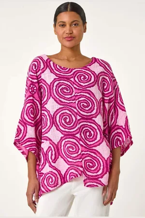 Roman Pink 100% Cotton Spiral Print Asymmetric Tunic Top M