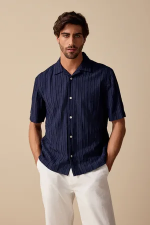 Next 100% Cotton Textured Stripe Short Sleeve Shirt XS