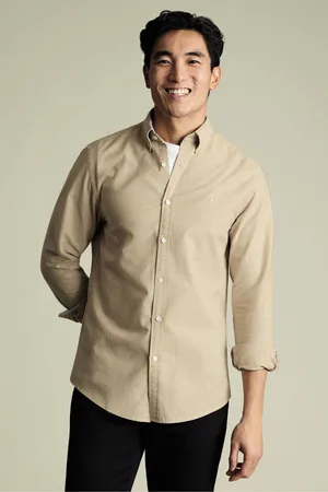 Charles Tyrwhitt Slim Fit Plain Button Down Stretch Washed Oxford 100% Cotton Shirt M