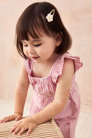 JoJo Maman Bébé Pink Seersucker Stripe Frill Sleeve Jumpsuit 2