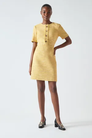 LK Bennett Varley Cotton Blend Tweed Mini Dress With Button Detail AU 8