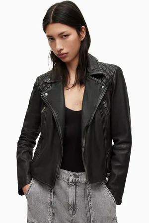 AllSaints AllSaints Black Cargo Leather Biker Jacket AU 8