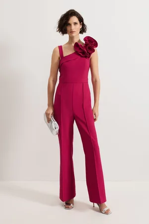 Phase Eight Pink Roxana Ruffle One shoulder Jumpsuit AU 18