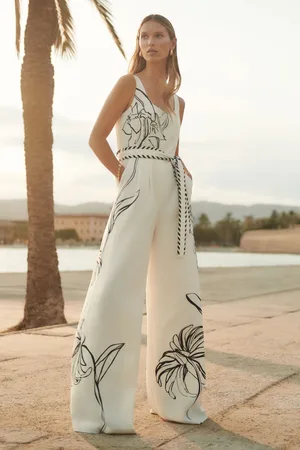Reiss Ivory/Black Kinsley NYBG Floral-Print Jumpsuit AU 16