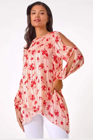 Roman Pink Rose Print Metallic Tunic Top AU 18