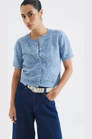 River Island Blue Short Sleeve Floral Print Cardigan M