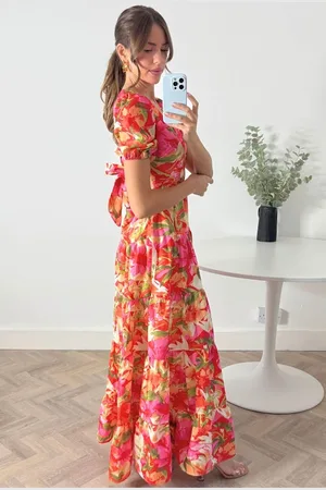 Style Cheat Tiered Floral Maxi Zoe Puff Sleeve Dress AU 8