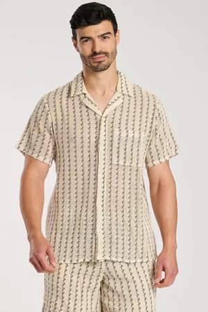 South Beach Crochet Stripe Short Sleeve 100% Cotton Shirt S