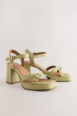 Next Lime Green Forever Comfort Leather Square Toe Strappy Buckle Detail Platform Block Heels AU 7 (EU 38)