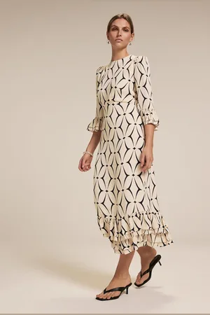 mint&berry Geometric Print Ruffle Midi Dress AU 8