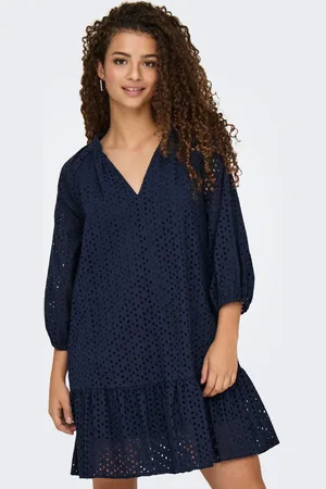 JDY 100% Cotton V-Neck Embroidery Smock Mini Dress AU 16
