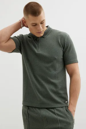 River Island Slim Fit Jacquard Zip Polo Shirt L