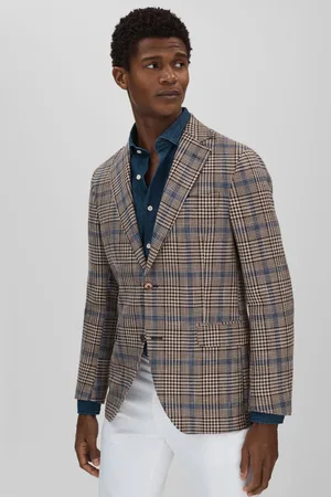 Oscar Jacobson Cotton Linen Single Breasted Check Blazer 52