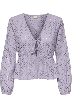 JDY Purple 100% Cotton Tie Front Broderie Blouse AU 10