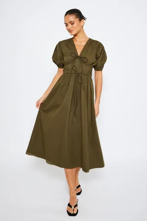 South Beach Tie Front Short Sleeve 100% Cotton Midi Dress AU 8