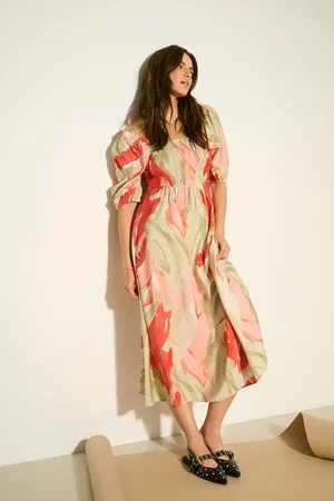 JDY Puff Sleeve Smock Midi Dress AU 8