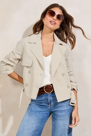 Lipsy London Neutral Light Weight Trench Jacket With a Touch of Linen AU 10