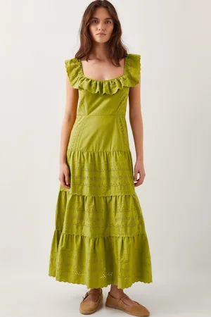Monsoon Lucy Broderie Frill Midi Dress AU 8