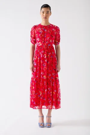 LK Bennett Tilly Aurora Silk Blend Ikat Floral Print Dress With Devorè AU 14