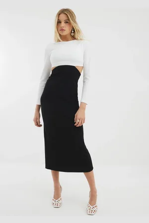 River Island Longe Sleeve Cut-Out Midi Dress L