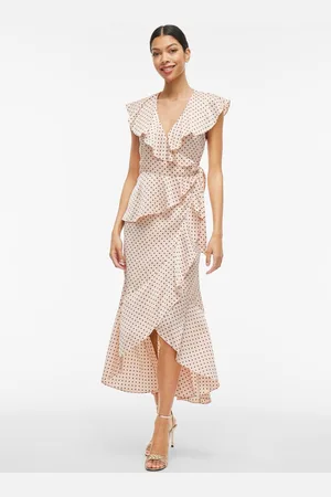 VILA Spot Print Satin Frill Wrap Ankle Dress AU 12