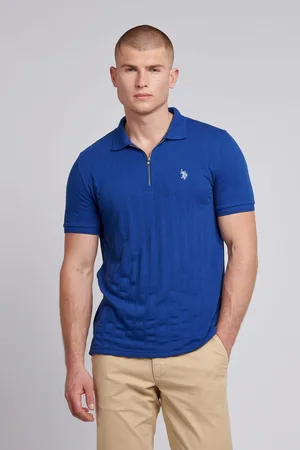 U.S. Polo Assn. U. S. Polo Assn Mens Stripe Textured Zip Polo Shirt XL