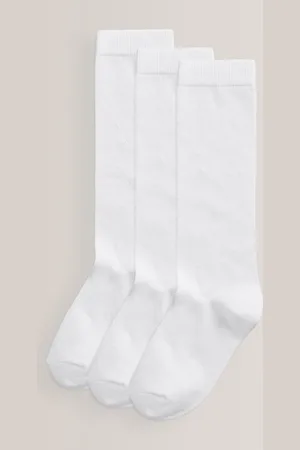 Next White Diamond 3 Pack Cotton Rich Knee High School Socks 6-8.5 Jnr