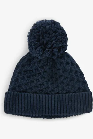 Next Boys Navy Baby Waffle Pom Hat (0mths-2yrs)