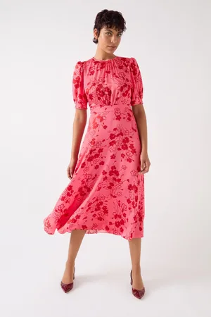 LK Bennett Petite Jem Desert Rose & Rio Viscose Wildflower Tea Dress AU 14