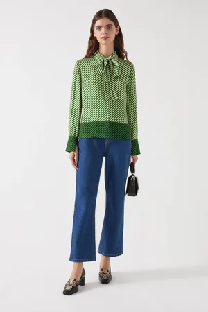 LK Bennett Lize Treetop & Birch Viscose Diagonal Stripe Shirt AU 10
