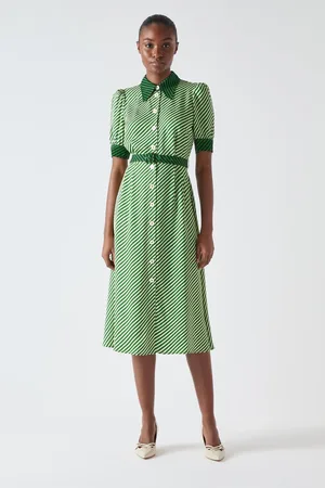 LK Bennett Val Petite Treetop Birch Viscose Printed Viscose Shirt Dress With Belt AU 14