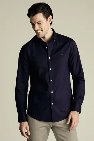 Charles Tyrwhitt Slim Fit Plain Button Down Stretch Washed Oxford 100% Cotton Shirt M