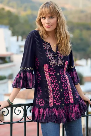 Joe Browns Blue Embroidered Button Down Tunic AU 18