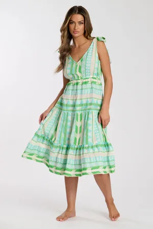South Beach Jacquard Tie Shoulder 100% Cotton Midi Dress AU 12