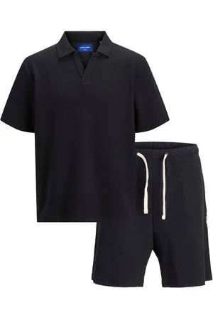 JACK & JONES Black Revere Collar Polo and Shorts Set L