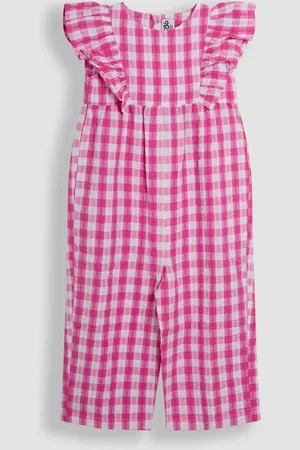 JoJo Maman Bébé Fuchsia Pink Gingham Frill Shoulder Jumpsuit 6