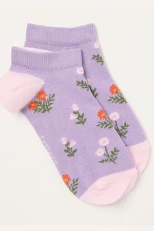 Fat Face FatFace Lilac Purple Floral Trainer Socks One