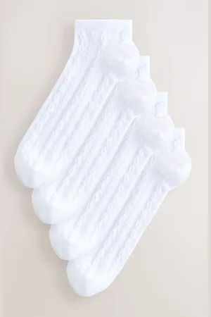 Next White Cable Trainer Socks 4 Pack One