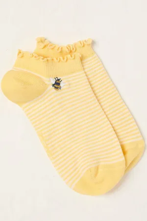 Fat Face FatFace Yellow Embroidered Bee Trainer Socks One