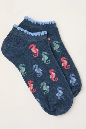 Fat Face FatFace Blue Seahorse Trainer Socks One