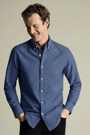 Charles Tyrwhitt Extra Slim Fit Plain Button Down Stretch Washed 100% Cotton Oxford Shirt XL