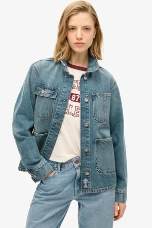 Superdry Fulton Vintage Blue Emb Denim Chore 100% Cotton Jacket AU 12