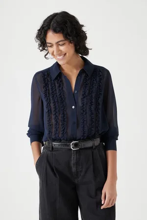 Hush Puppies Long Sleeve Ruffle Sheer Shirt AU 10