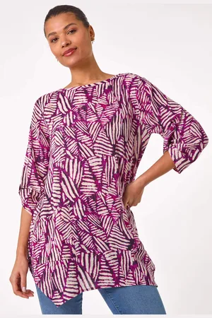 Roman Purple Longline Print 100% Cotton Tunic Top AU 12