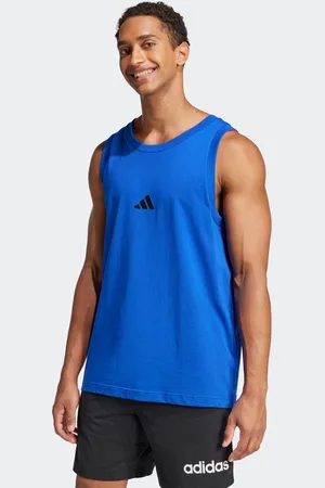 adidas Blue Essentials Small Logo 100% Cotton Tank Top large