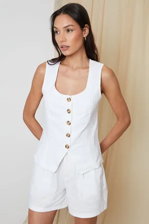 Threadbare White Scoop Neck Longline Linen Blend Waistcoat 12