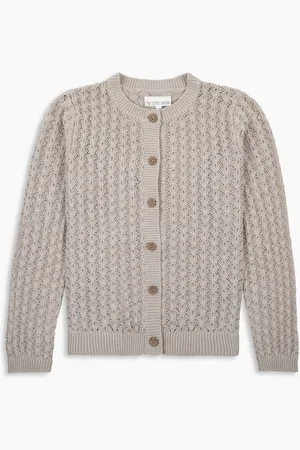 The Little Tailor Kids Cream 100% Cotton Scallop Design Pointelle Cardigan 116122cm