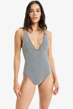 Roxy Black Gingham One Piece Swimsuit medium
